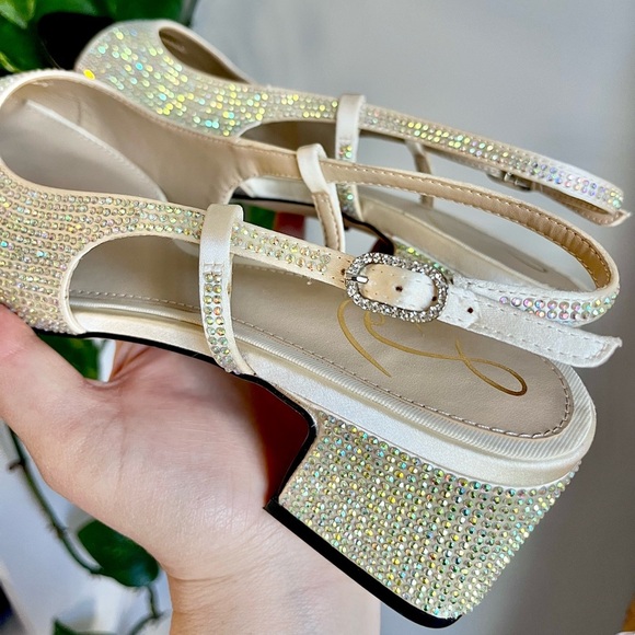 Sam Edelman Tarra Glitz Slip-On Slingback Pumps Crystal Embellishment - Picture 9 of 13